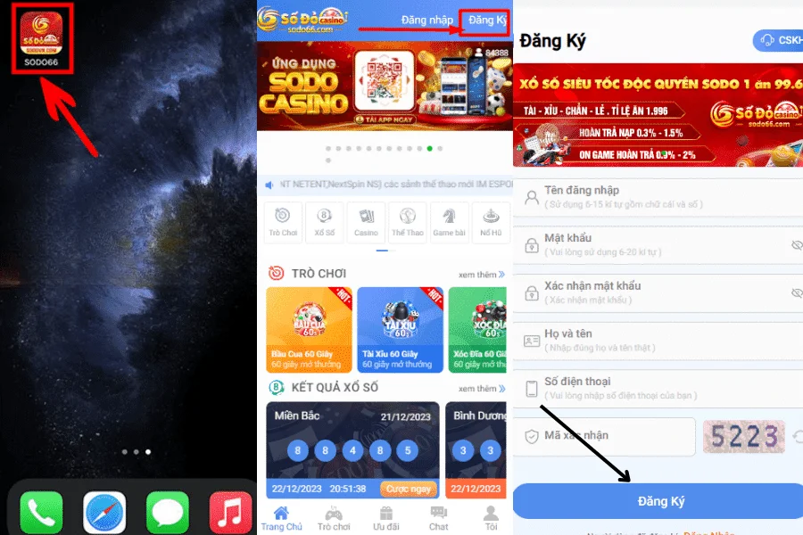 đăng ký tài khoản sodo trên app